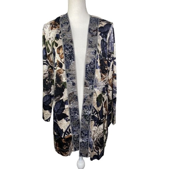 Susan Graver Artisan Collection Kimono open cardigan floral w beads size XXS - Picture 1 of 9